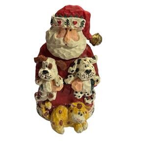 Vintage Christmas Santa Holding Cats & Dogs Resin Decor By Home Interior 7 In